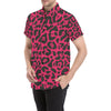 Cheetah Pink Print Pattern Men's Short Sleeve Button Up Shirt