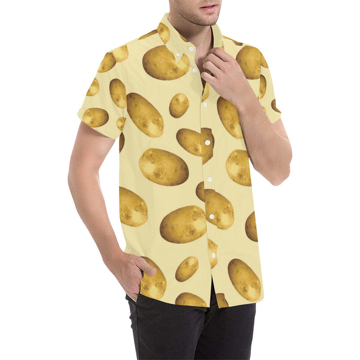 Potato Pattern Print Design A01 Men's Short Sleeve Button Up Shirt