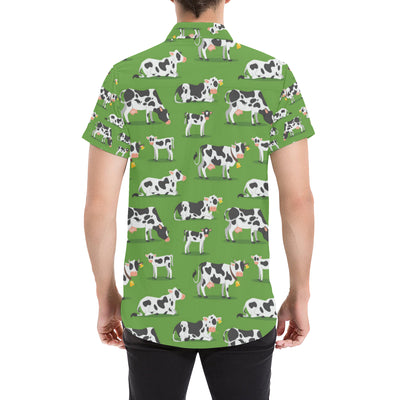 Cow Happy Print Pattern Men's Short Sleeve Button Up Shirt