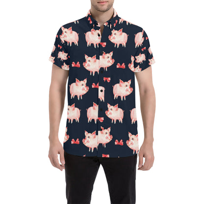 Pig Cute Pattern Print Design 02 Men's Short Sleeve Button Up Shirt