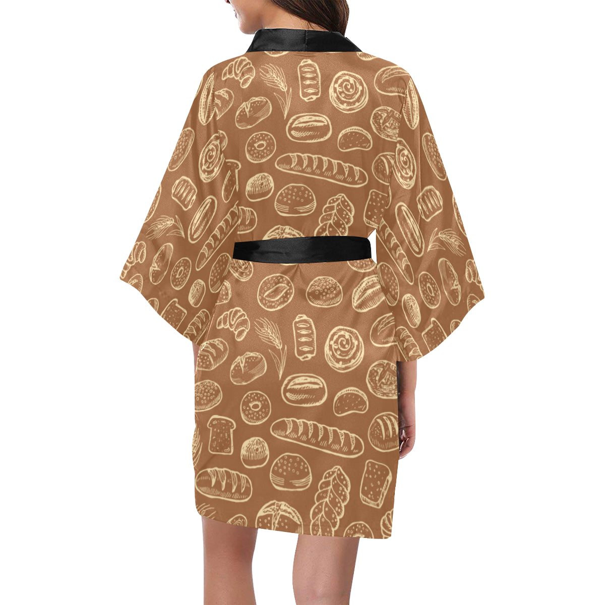 Bread Pattern Print Design 03 Women's Short Kimono