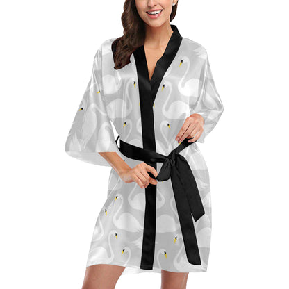 Swan Pattern Print Design 02 Women's Short Kimono