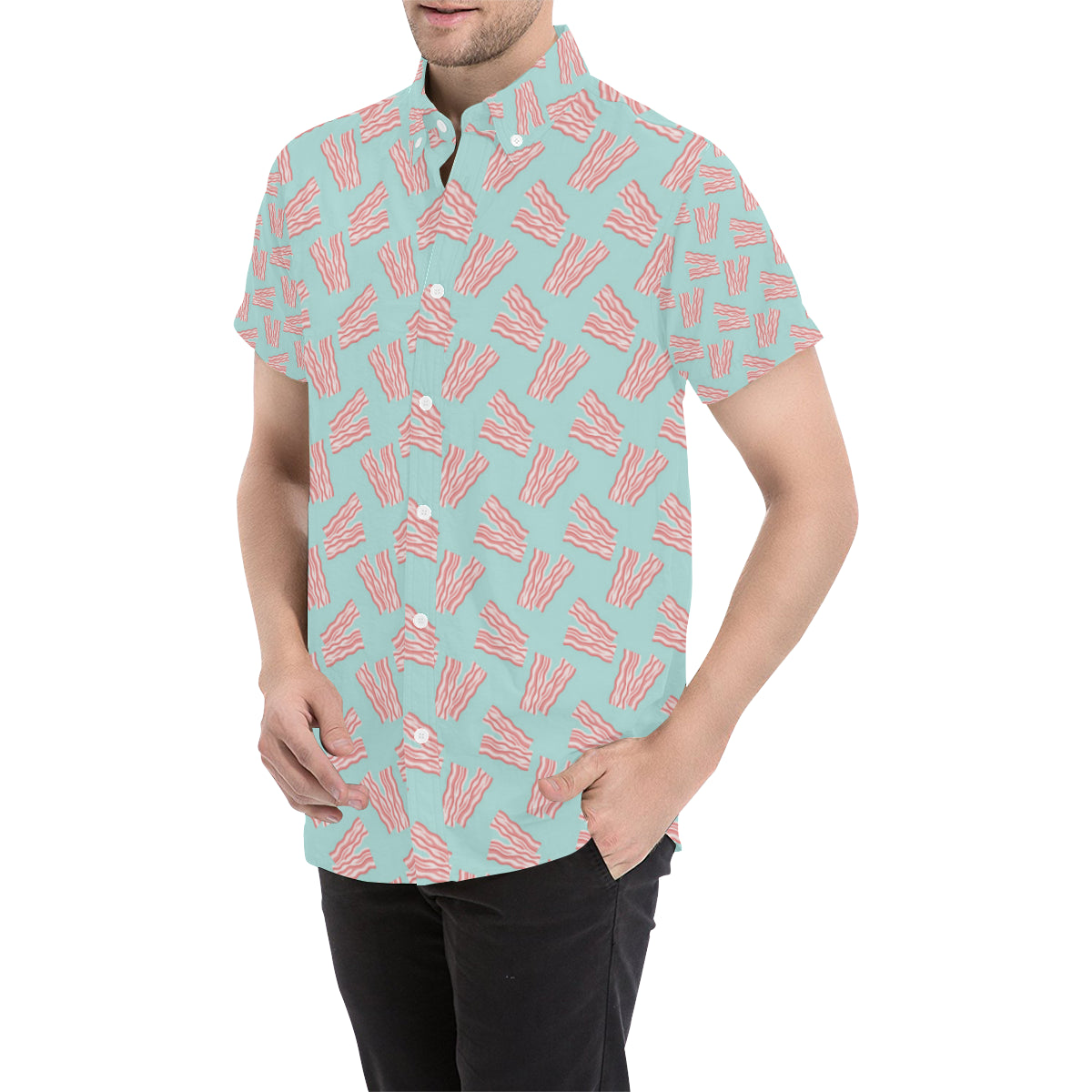 Bacon Pattern Print Design 04 Men's Short Sleeve Button Up Shirt