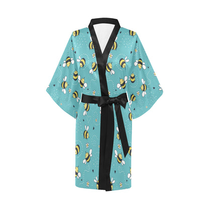 Bee Pattern Print Design BEE02 Women's Short Kimono