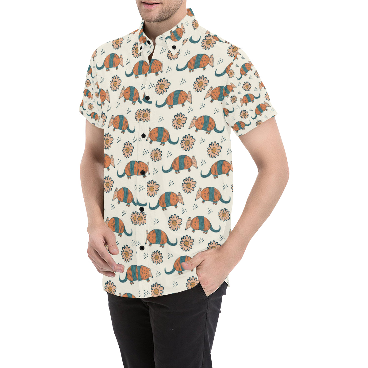 Armadillo Pattern Print Design 02 Men's Short Sleeve Button Up Shirt
