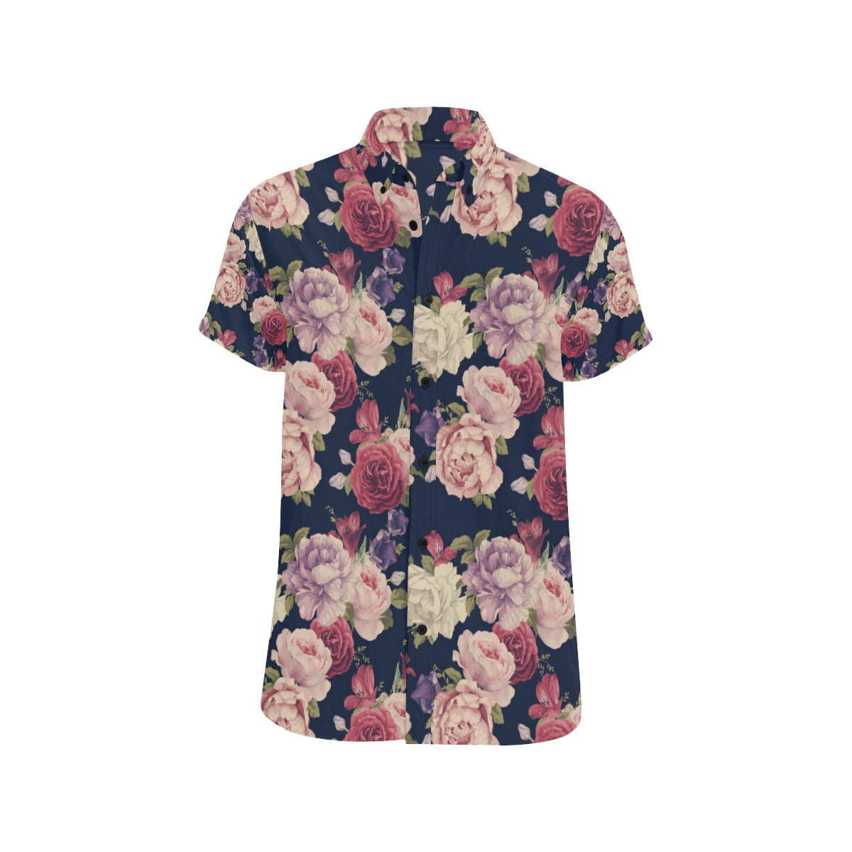 Peony Pattern Print Design PE03 Men's Short Sleeve Button Up Shirt