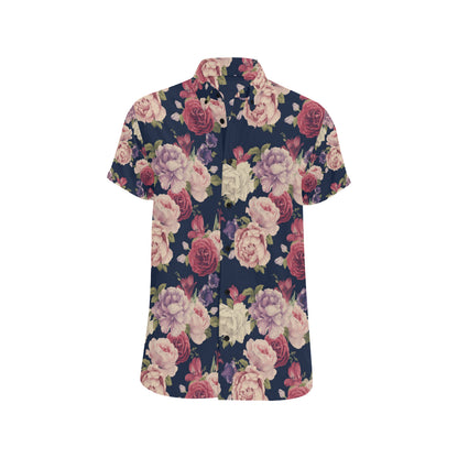 Peony Pattern Print Design PE03 Men's Short Sleeve Button Up Shirt