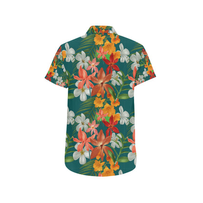 Amaryllis Pattern Print Design AL06 Men's Short Sleeve Button Up Shirt