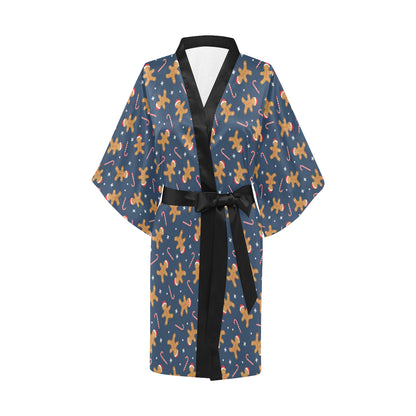 Gingerbread Pattern Print Design 01 Women's Short Kimono