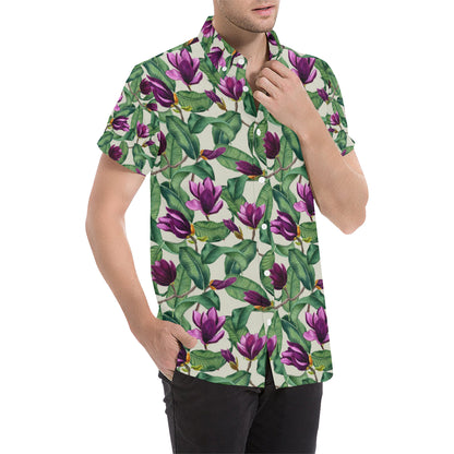 Magnolia Pattern Print Design MAG07 Men's Short Sleeve Button Up Shirt