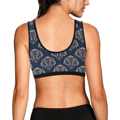 Damask Blue Luxury Print Pattern Sports Bra