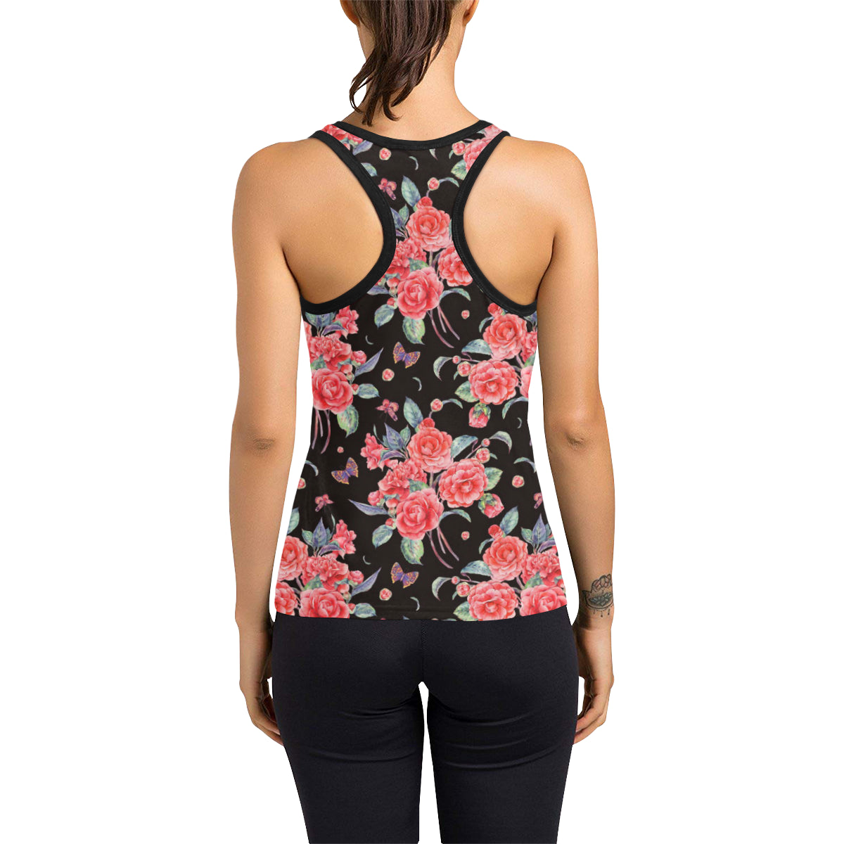 Camellia Pattern Print Design CM03 Women's Racerback Tank Top