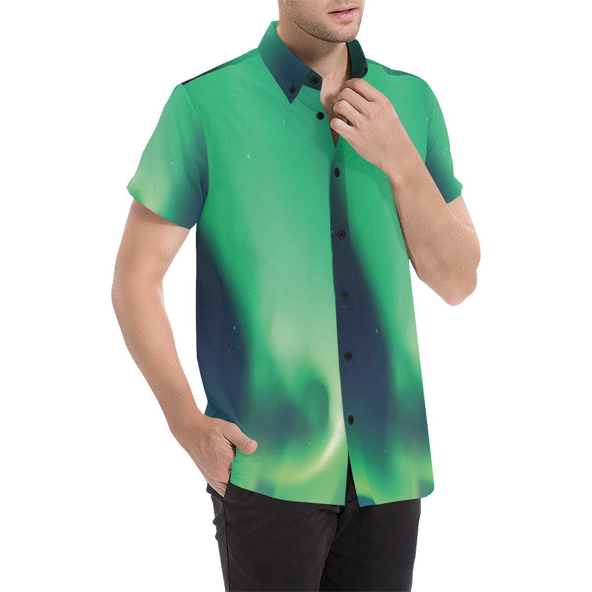 Aurora Borealis Pattern Print Design 04 Men's Short Sleeve Button Up Shirt