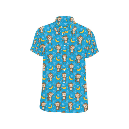 Monkey Pattern Print Design 05 Men's Short Sleeve Button Up Shirt