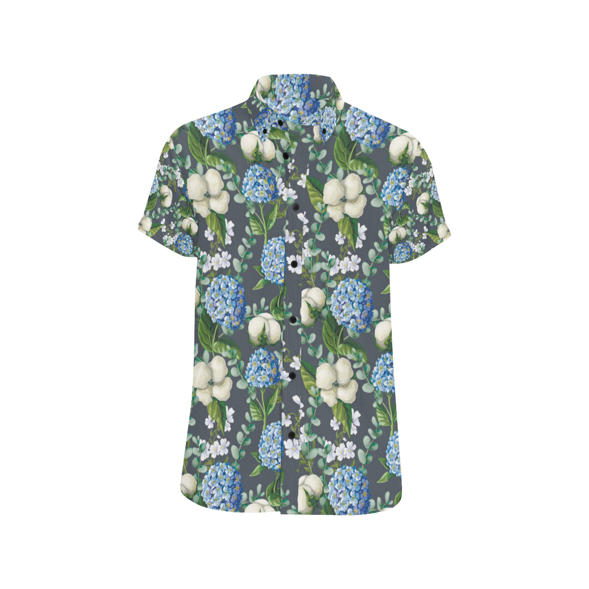 Hydrangea Pattern Print Design 02 Men's Short Sleeve Button Up Shirt