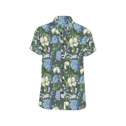 Hydrangea Pattern Print Design 02 Men's Short Sleeve Button Up Shirt