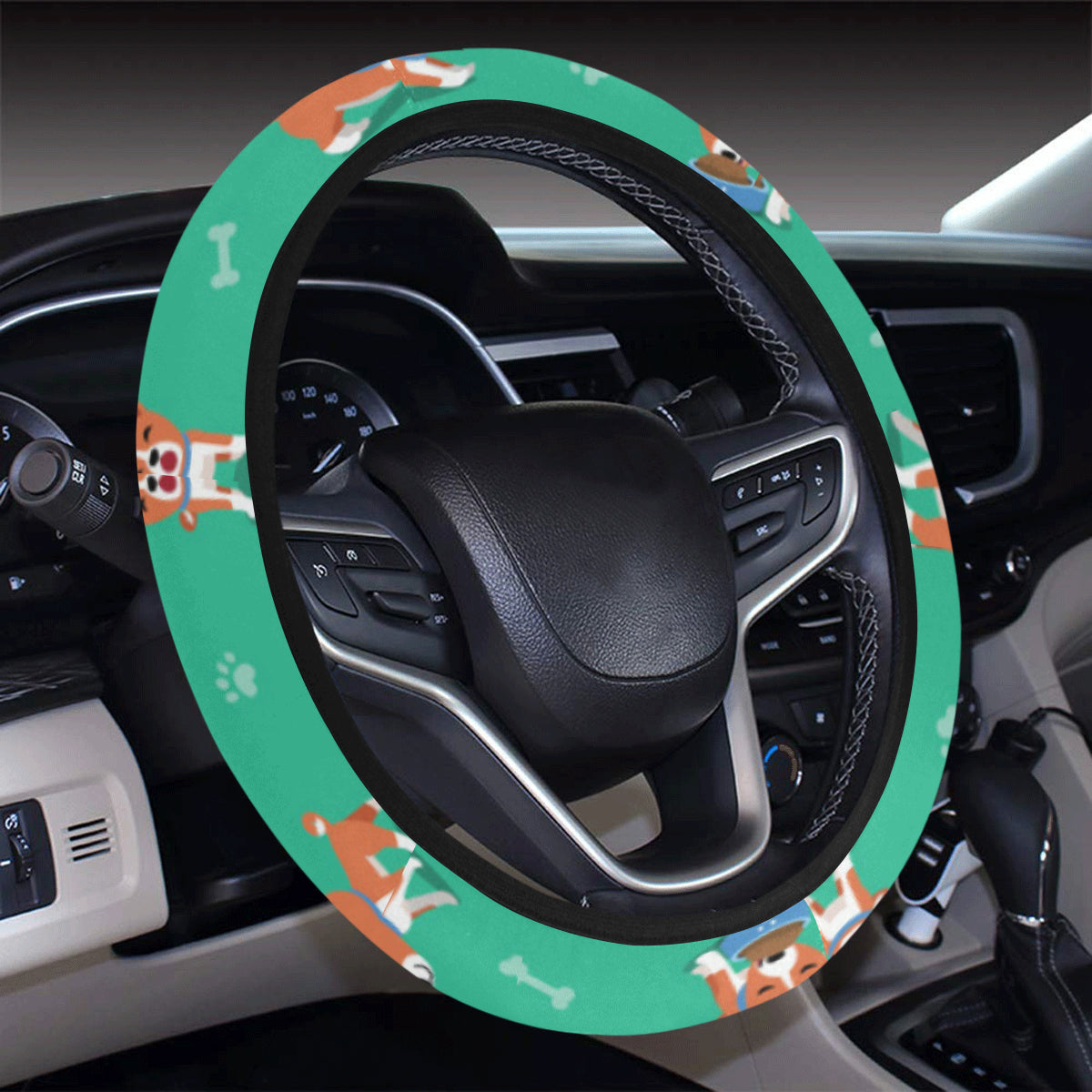Basenji Pattern Print Design 02 Steering Wheel Cover with Elastic Edge