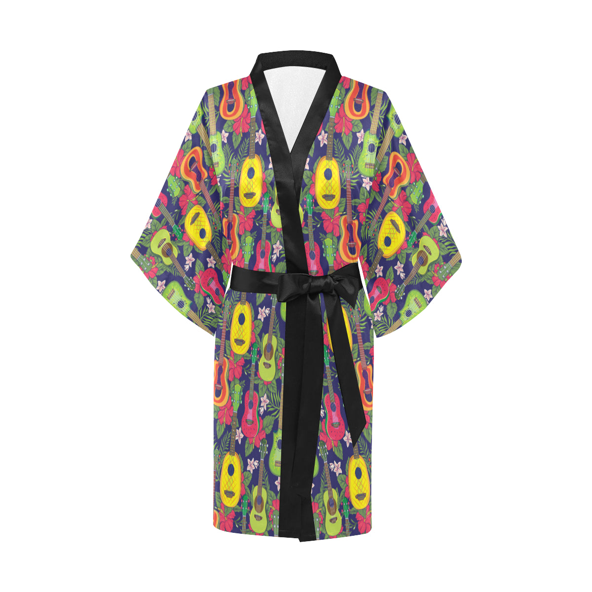 Ukulele Tropical Pattern Print Design 03 Women's Short Kimono