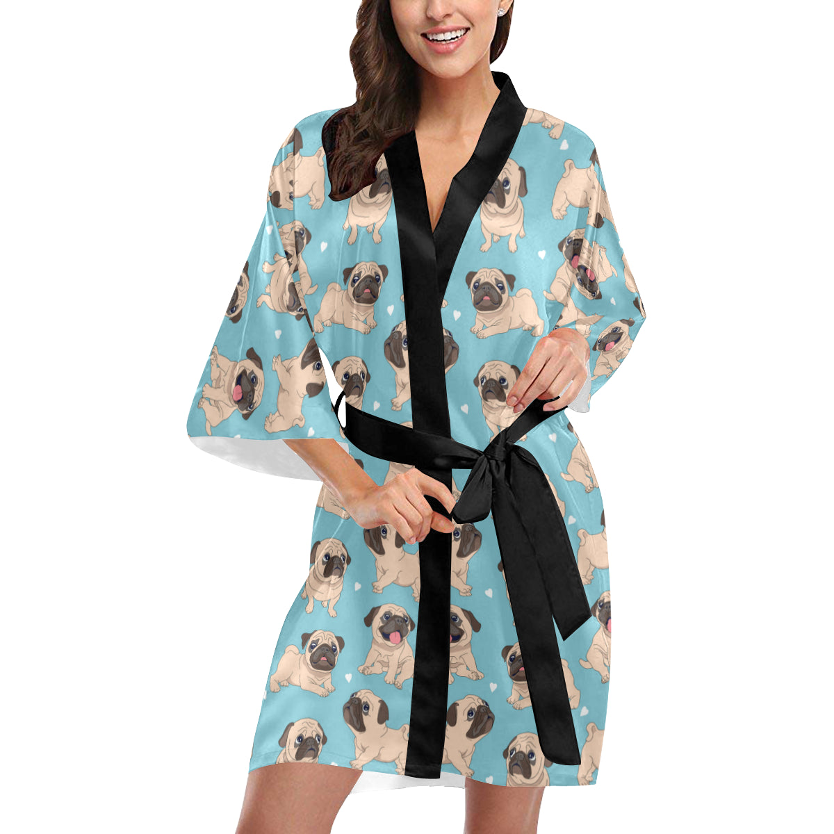 Pug Pattern Print Design A03 Women's Short Kimono