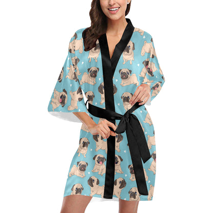 Pug Pattern Print Design A03 Women's Short Kimono