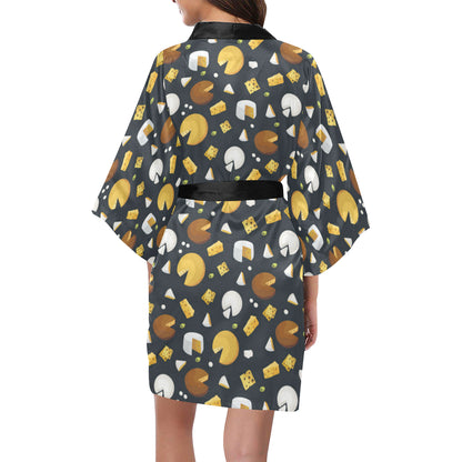 Cheese Pattern Print Design 03 Women's Short Kimono