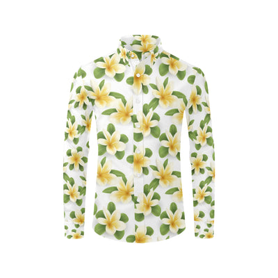 Yellow Plumeria Pattern Print Design PM012 Men's Long Sleeve Shirt