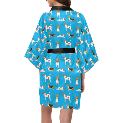 Cardigan Welsh Corgis Pattern Print Design 01 Women's Short Kimono