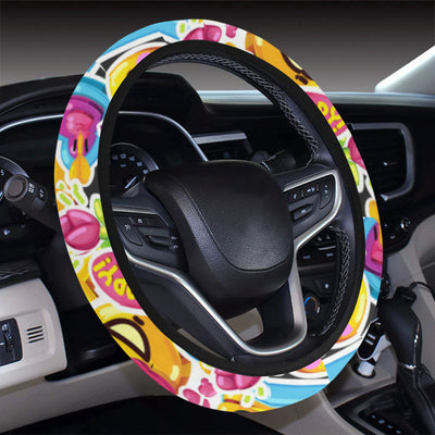 Emoji Sticker Print Pattern Steering Wheel Cover with Elastic Edge