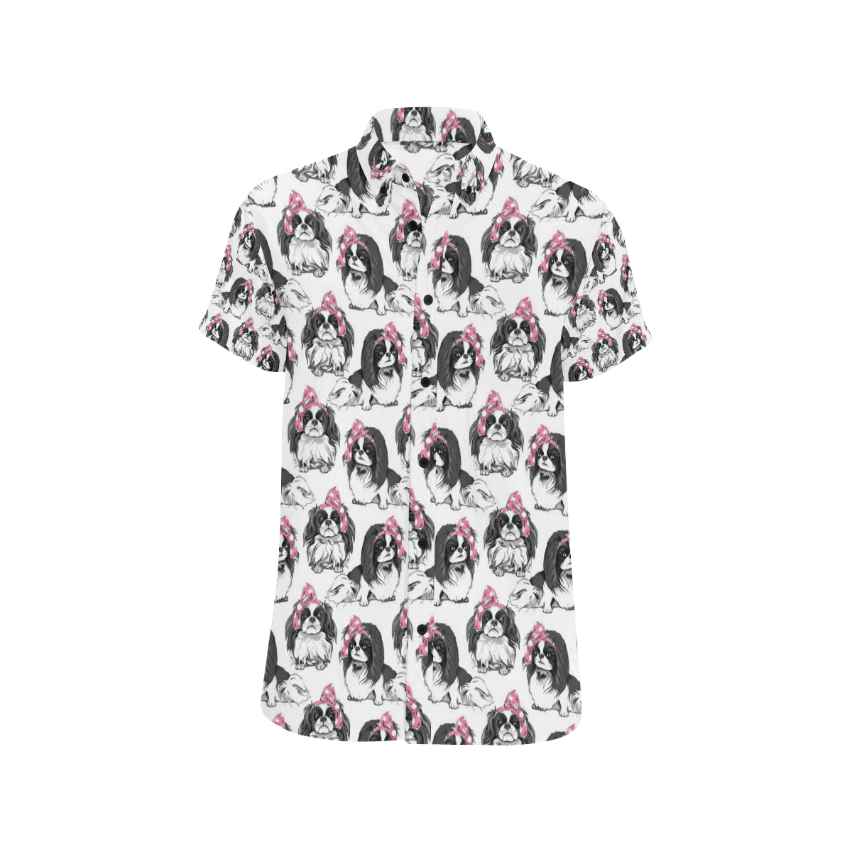 Japanese Chin Pattern Print Design 01 Men's Short Sleeve Button Up Shirt