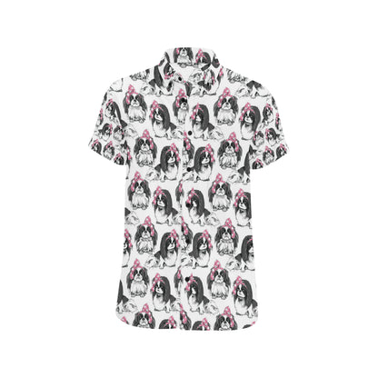 Japanese Chin Pattern Print Design 01 Men's Short Sleeve Button Up Shirt