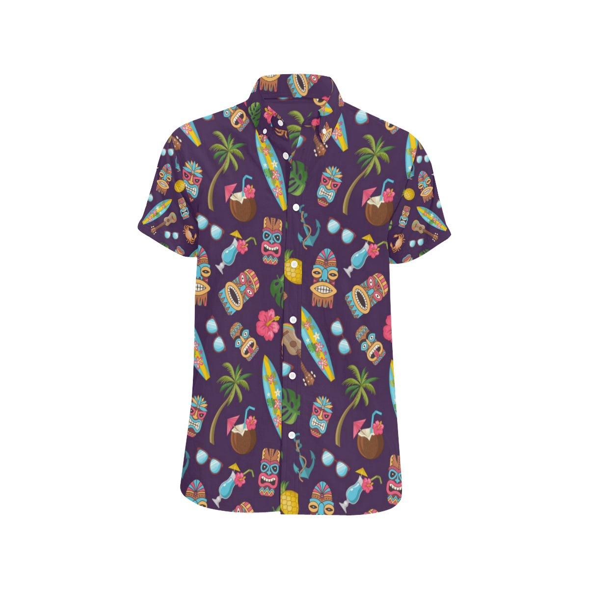 Hawaiian Themed Pattern Print Design H024 Men's Short Sleeve Button Up Shirt