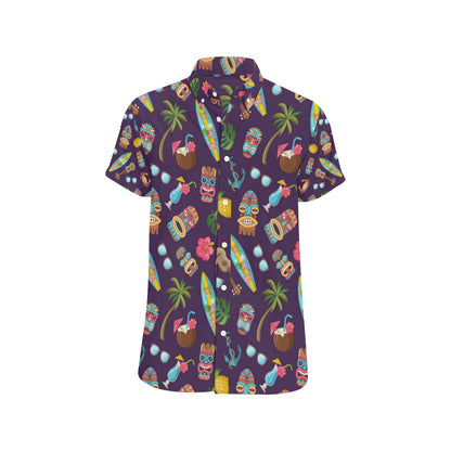 Hawaiian Themed Pattern Print Design H024 Men's Short Sleeve Button Up Shirt