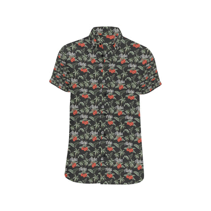 Aloha Palm Tree Design Themed Print Men's Short Sleeve Button Up Shirt