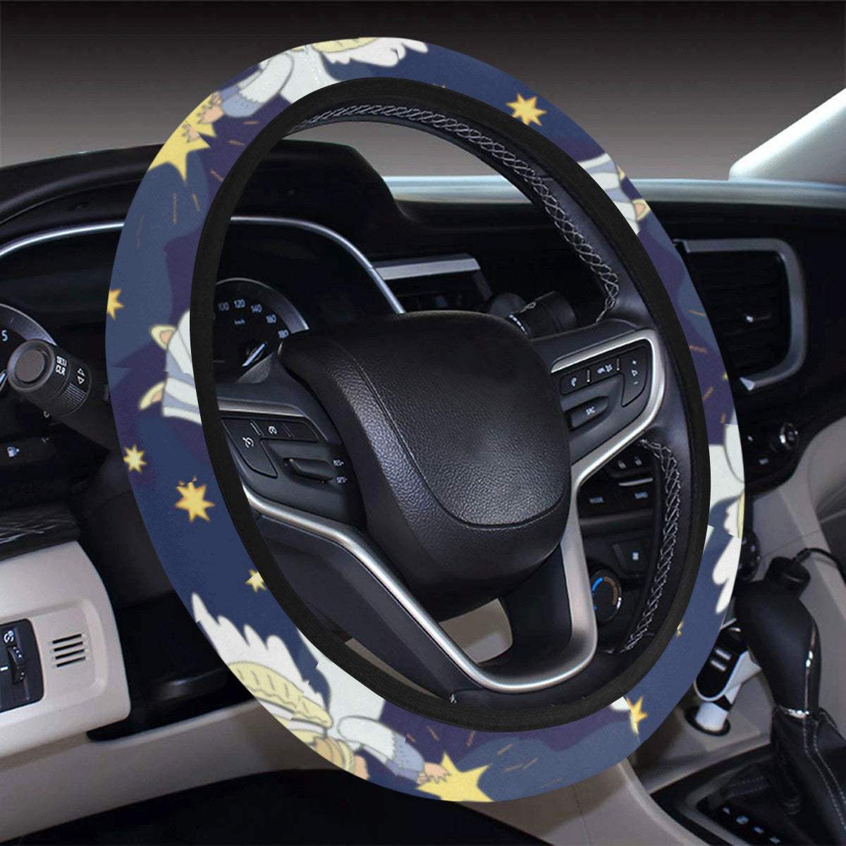 Angel Pattern Print Design 06 Steering Wheel Cover with Elastic Edge