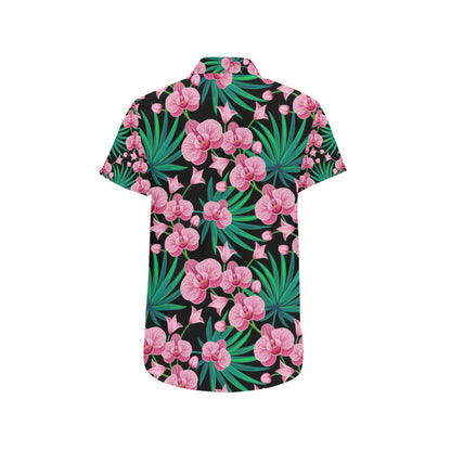 Orchid Pink Pattern Print Design OR06 Men's Short Sleeve Button Up Shirt