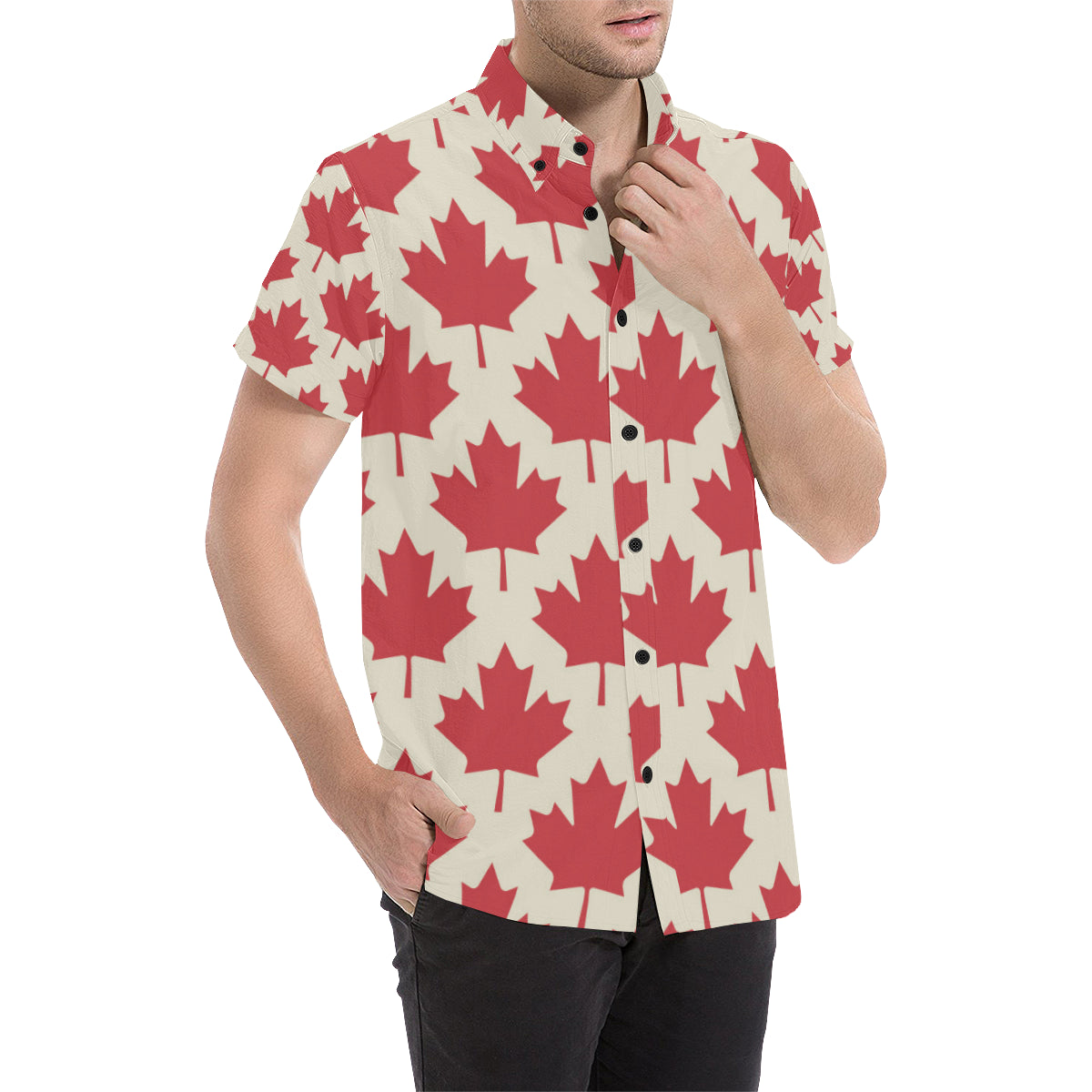 Maple Leaf Pattern Print Design 03 Men's Short Sleeve Button Up Shirt