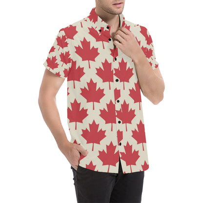 Maple Leaf Pattern Print Design 03 Men's Short Sleeve Button Up Shirt