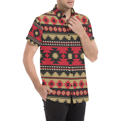 Navajo Pattern Print Design A04 Men's Short Sleeve Button Up Shirt