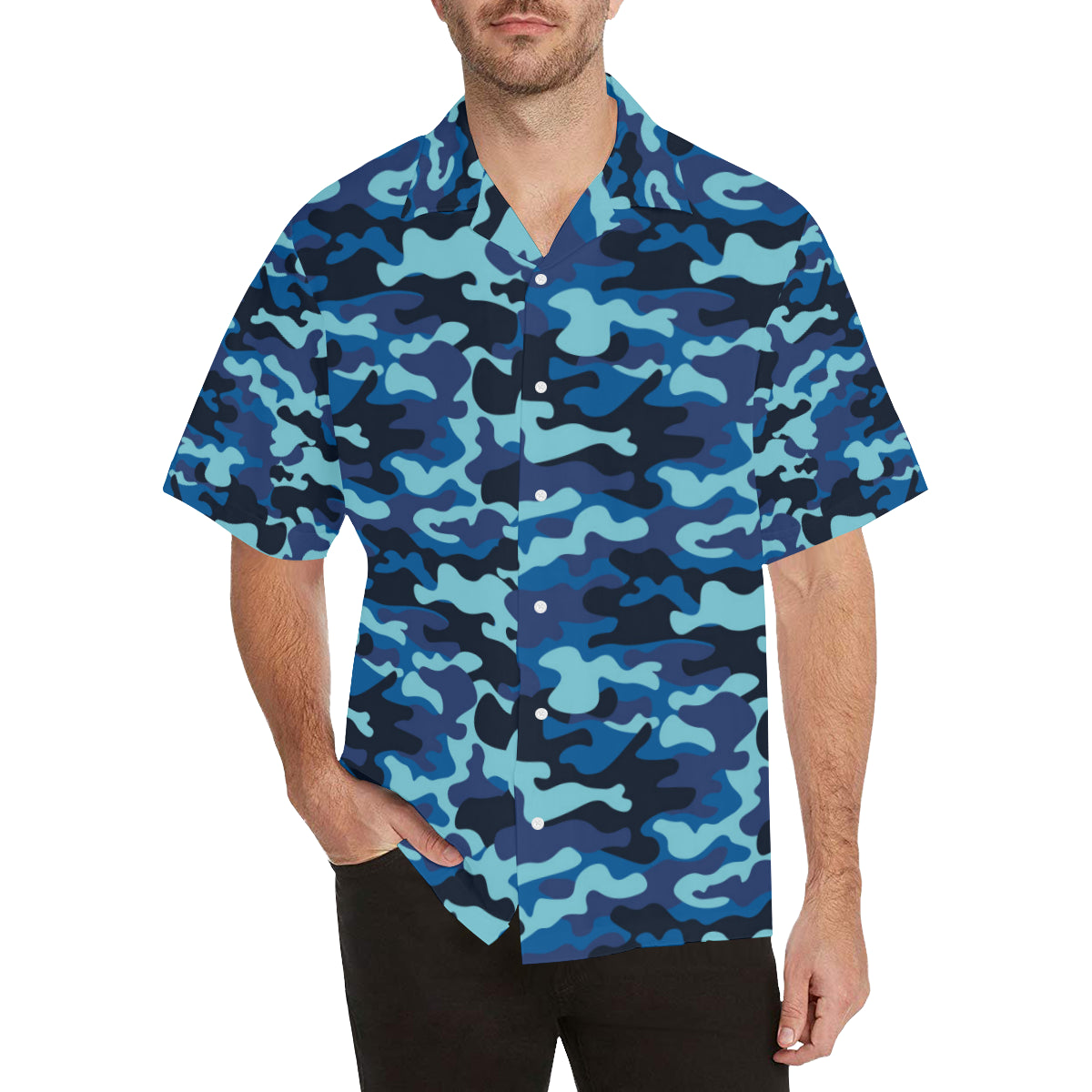 Camo Blue Pattern Print Design 04 Men's Hawaiian Shirt