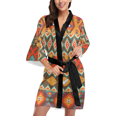 Native Pattern Print Design A01 Women's Short Kimono