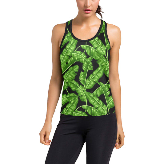 Banana Leaf Pattern Print Design BL01 Women's Racerback Tank Top