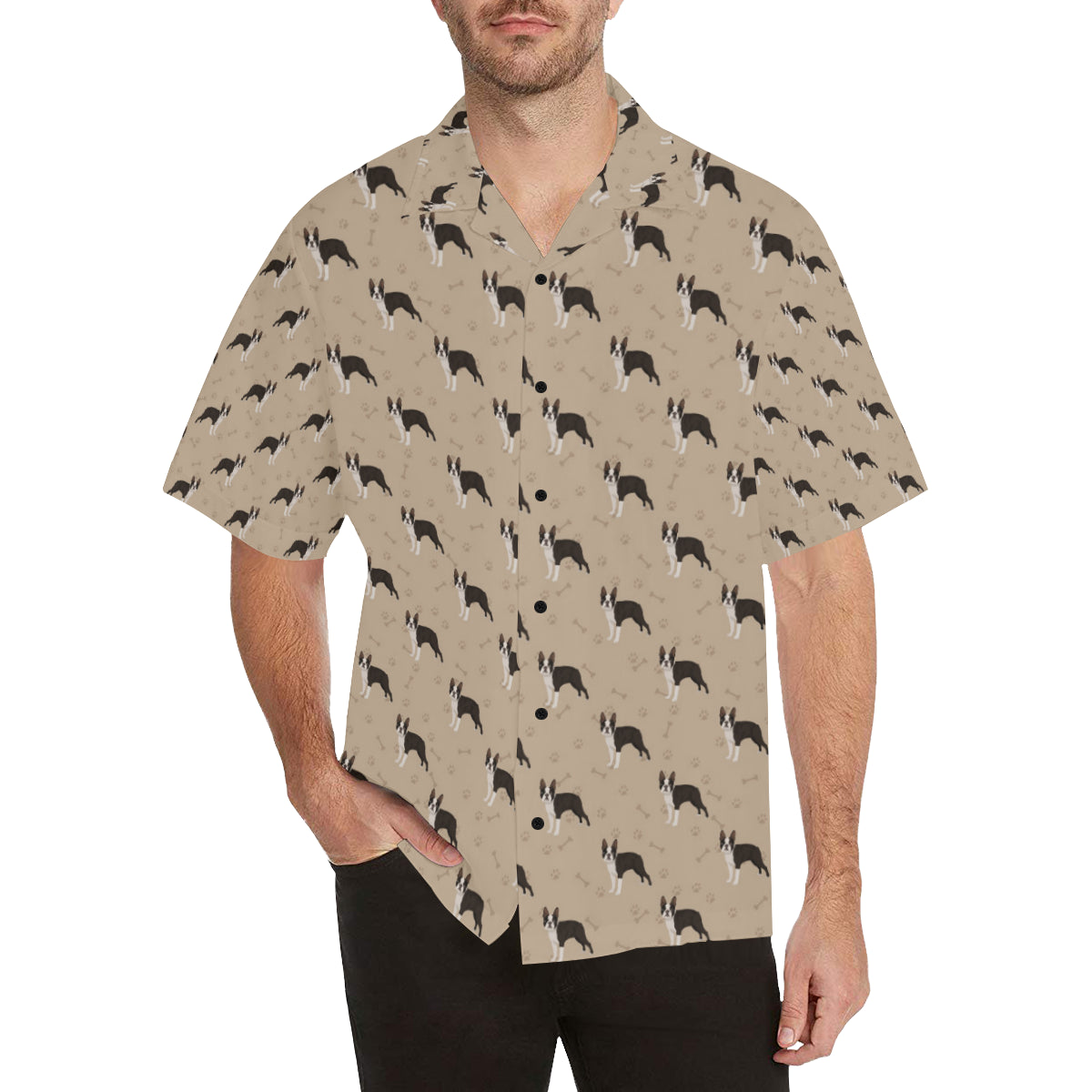 Boston Terrier Pattern Print Design 02 Men's Hawaiian Shirt