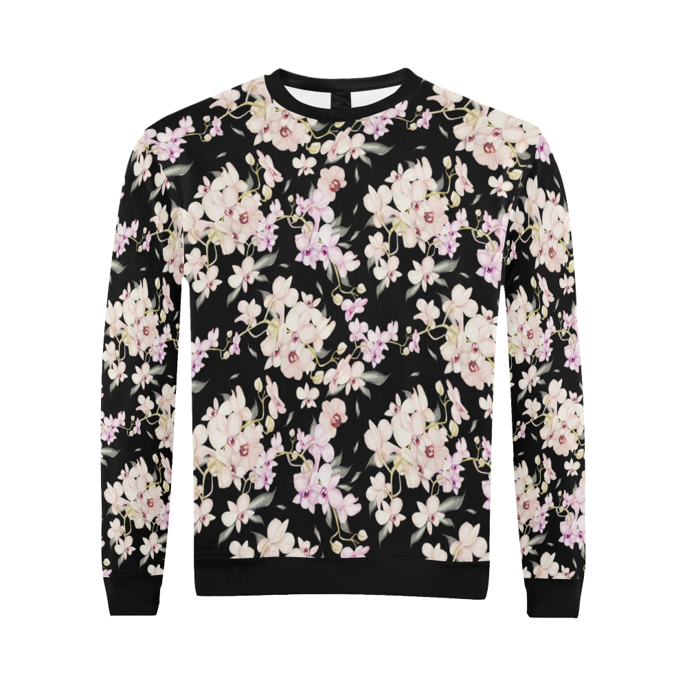 Orchid White Pattern Print Design OR03 Men Long Sleeve Sweatshirt