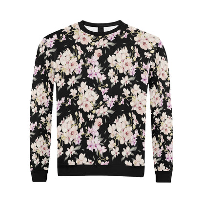 Orchid White Pattern Print Design OR03 Men Long Sleeve Sweatshirt