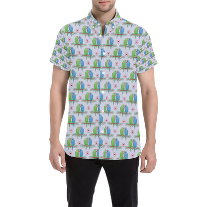 Budgerigar Pattern Print Design 05 Men's Short Sleeve Button Up Shirt