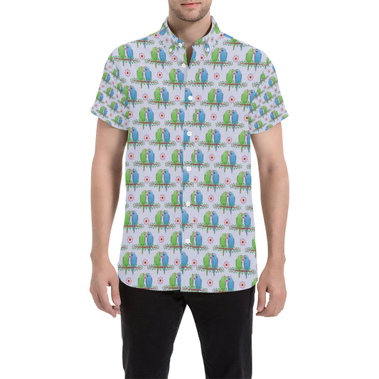 Budgerigar Pattern Print Design 05 Men's Short Sleeve Button Up Shirt