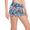 Sea Turtle Pink Hibiscus Hawaiian Print Yoga Shorts