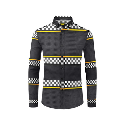 Checkered Flag Yellow Line Style Men's Long Sleeve Shirt