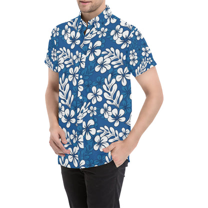 Plumeria Pattern Print Design PM015 Men's Short Sleeve Button Up Shirt