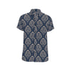 Damask Blue Luxury Print Pattern Men's Short Sleeve Button Up Shirt